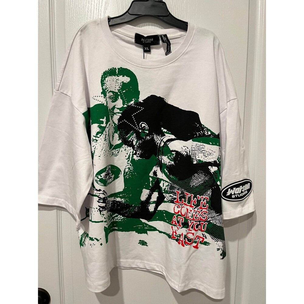 Watson Studios Graphic Tee Boxy Crop “Life Comes At You Fast” Size XL NWT